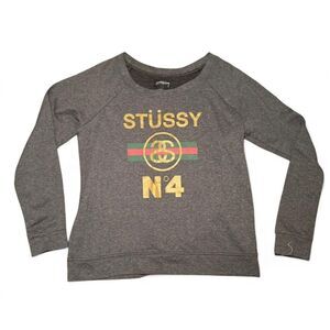 Stussy Women's Scoop Neck Sweatshirt With Gold Logo Size Small